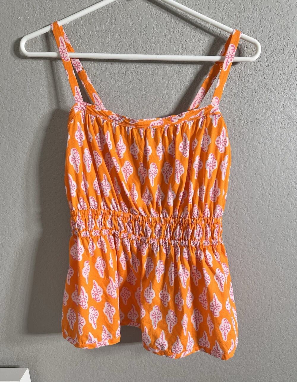 J.CREW Women’s Orange Pink White Floral Tank Top Square‎ Neck Adjustable Strap 4